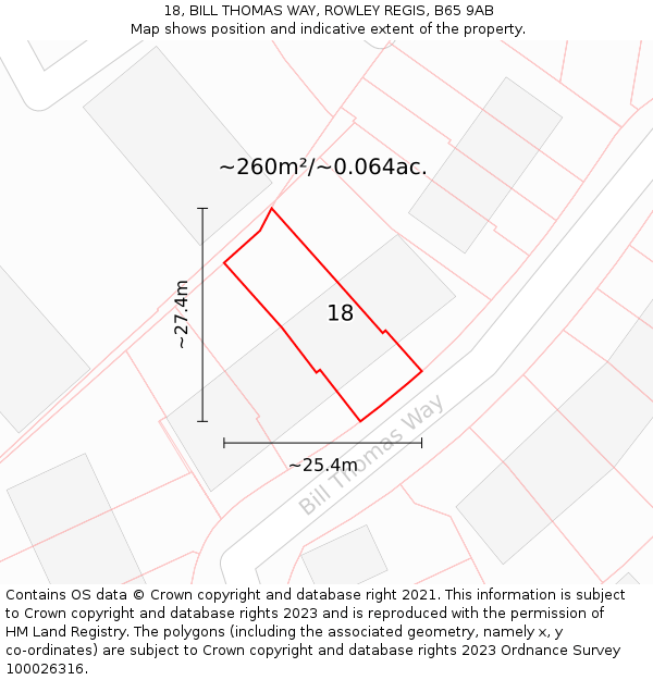 18, BILL THOMAS WAY, ROWLEY REGIS, B65 9AB: Plot and title map