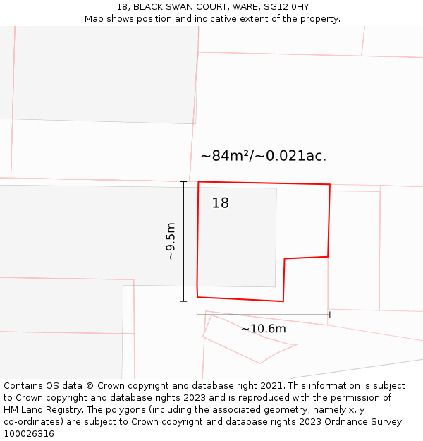 18, BLACK SWAN COURT, WARE, SG12 0HY: Plot and title map