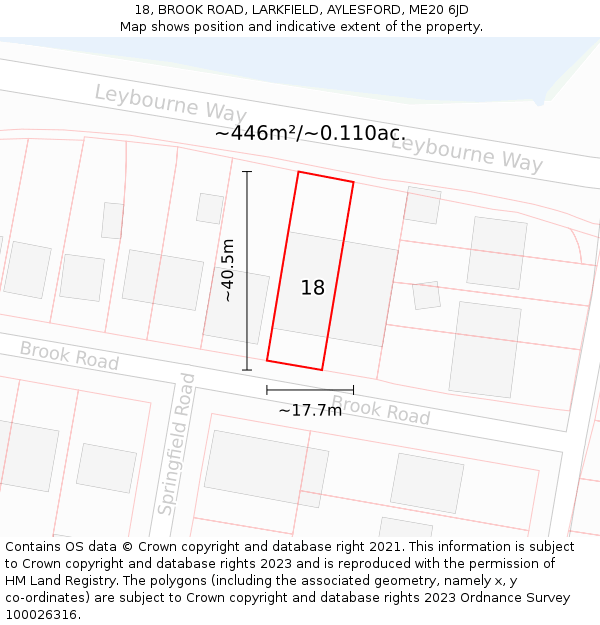 18, BROOK ROAD, LARKFIELD, AYLESFORD, ME20 6JD: Plot and title map