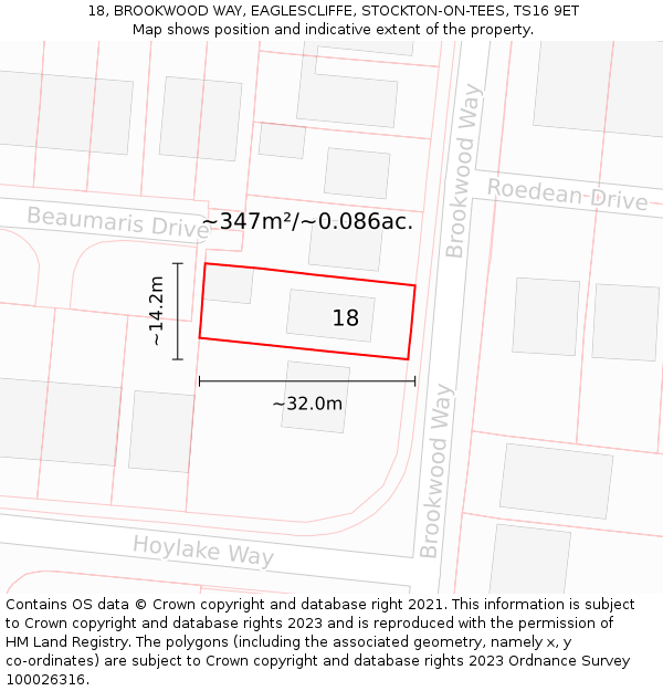 18, BROOKWOOD WAY, EAGLESCLIFFE, STOCKTON-ON-TEES, TS16 9ET: Plot and title map