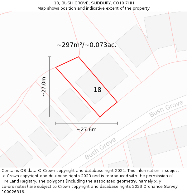 18, BUSH GROVE, SUDBURY, CO10 7HH: Plot and title map