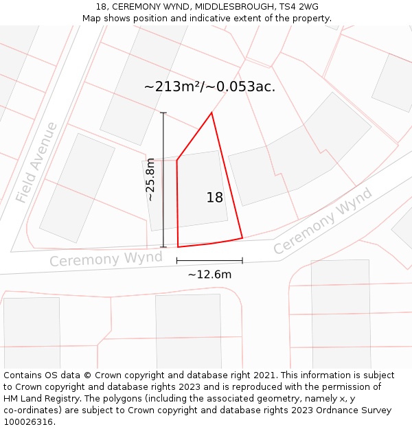 18, CEREMONY WYND, MIDDLESBROUGH, TS4 2WG: Plot and title map