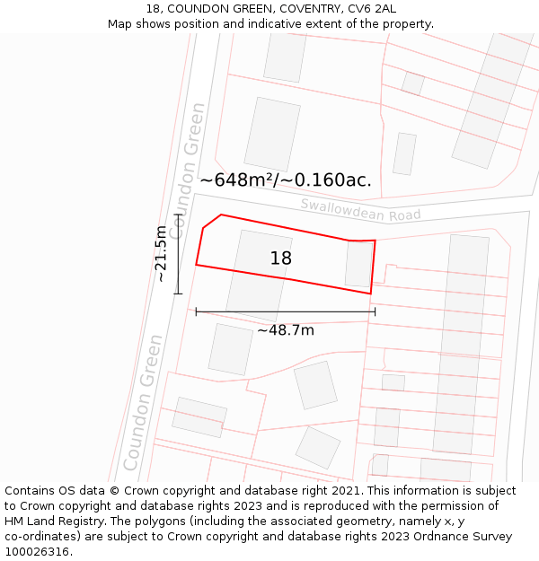 18, COUNDON GREEN, COVENTRY, CV6 2AL: Plot and title map