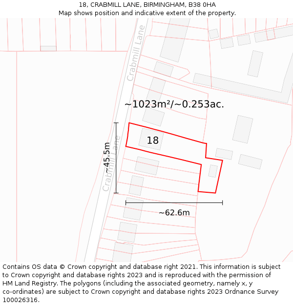 18, CRABMILL LANE, BIRMINGHAM, B38 0HA: Plot and title map