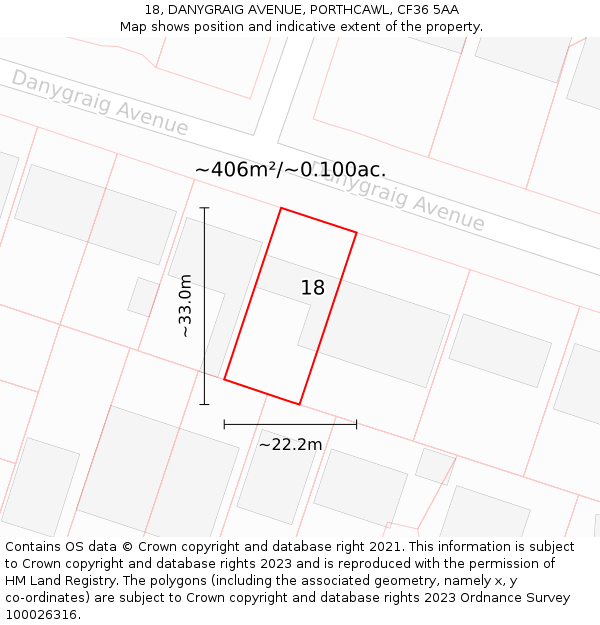 18, DANYGRAIG AVENUE, PORTHCAWL, CF36 5AA: Plot and title map