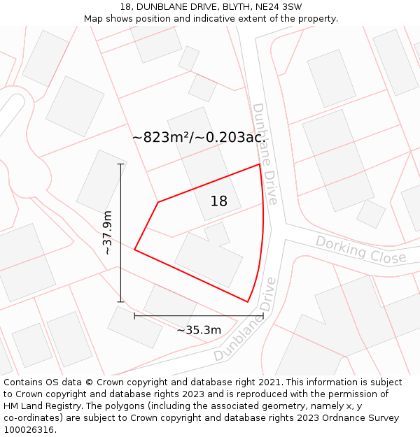 18, DUNBLANE DRIVE, BLYTH, NE24 3SW: Plot and title map