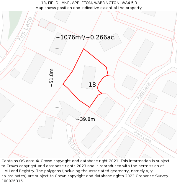 18, FIELD LANE, APPLETON, WARRINGTON, WA4 5JR: Plot and title map