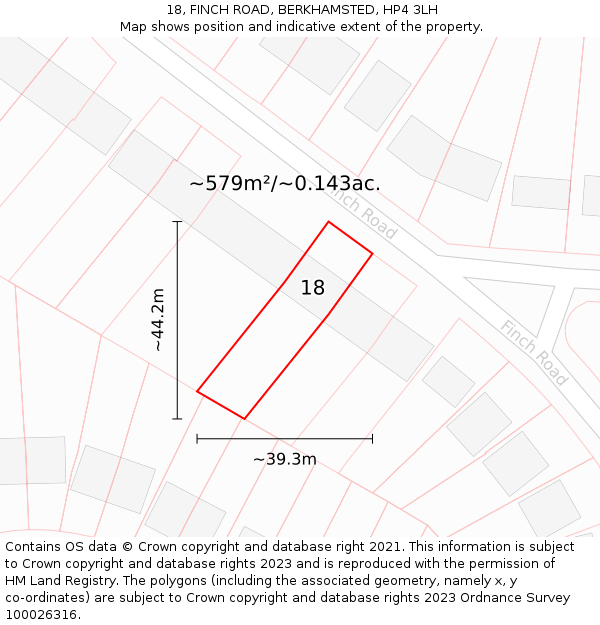 18, FINCH ROAD, BERKHAMSTED, HP4 3LH: Plot and title map