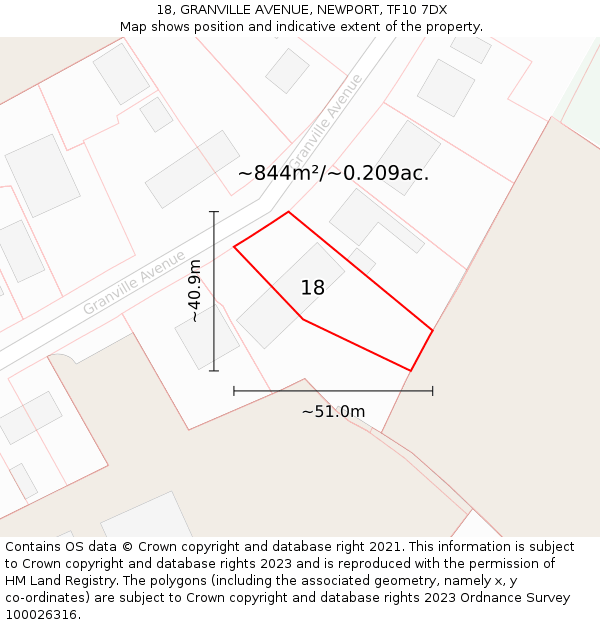 18, GRANVILLE AVENUE, NEWPORT, TF10 7DX: Plot and title map