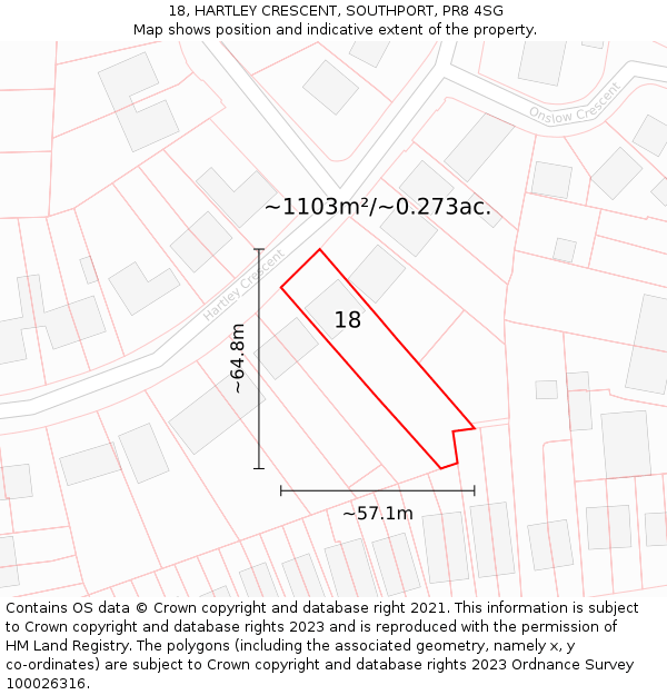 18, HARTLEY CRESCENT, SOUTHPORT, PR8 4SG: Plot and title map