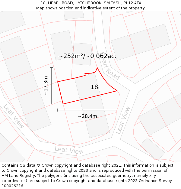 18, HEARL ROAD, LATCHBROOK, SALTASH, PL12 4TX: Plot and title map