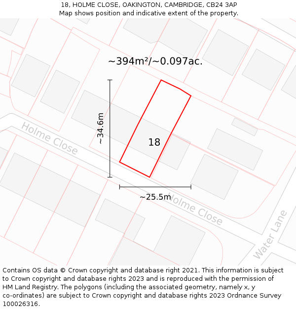 18, HOLME CLOSE, OAKINGTON, CAMBRIDGE, CB24 3AP: Plot and title map