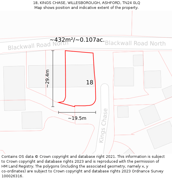 18, KINGS CHASE, WILLESBOROUGH, ASHFORD, TN24 0LQ: Plot and title map