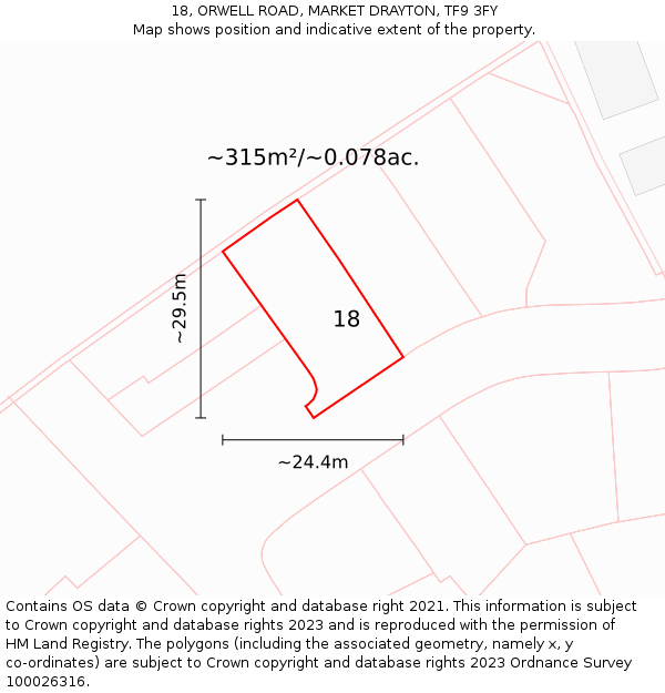 18, ORWELL ROAD, MARKET DRAYTON, TF9 3FY: Plot and title map