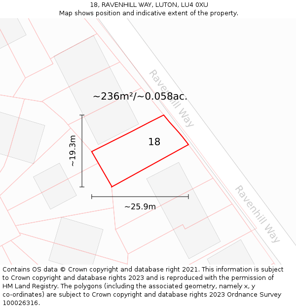 18, RAVENHILL WAY, LUTON, LU4 0XU: Plot and title map