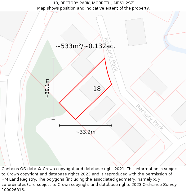 18, RECTORY PARK, MORPETH, NE61 2SZ: Plot and title map