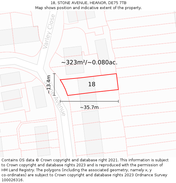 18, STONE AVENUE, HEANOR, DE75 7TB: Plot and title map