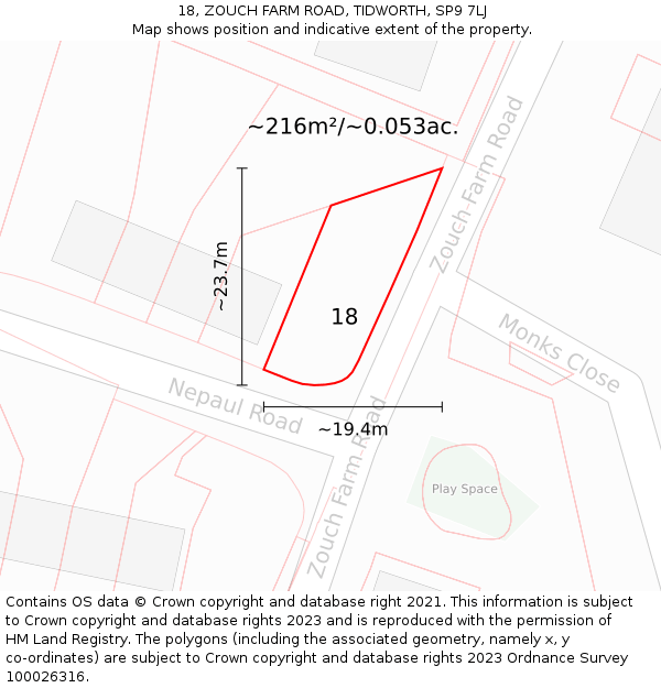 18, ZOUCH FARM ROAD, TIDWORTH, SP9 7LJ: Plot and title map