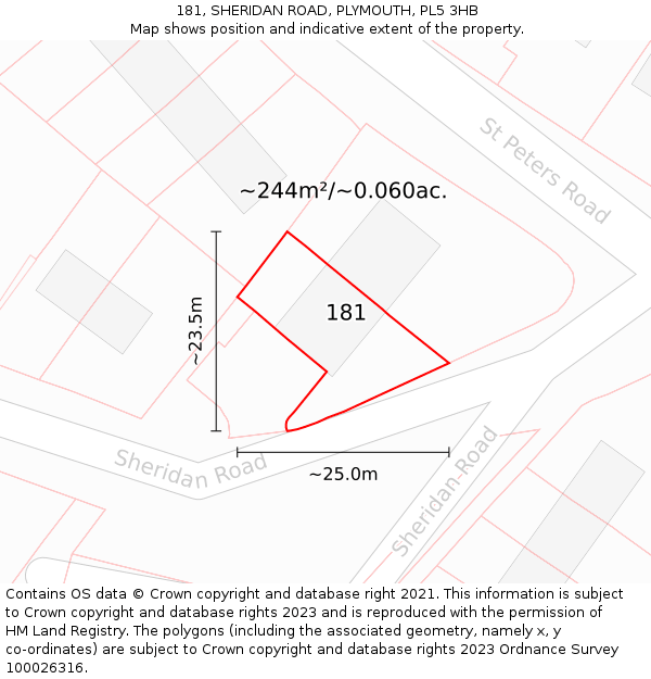 181, SHERIDAN ROAD, PLYMOUTH, PL5 3HB: Plot and title map