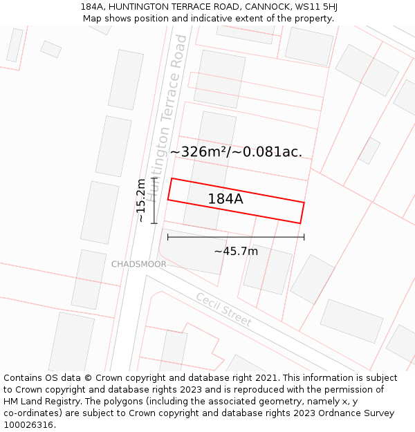 184A, HUNTINGTON TERRACE ROAD, CANNOCK, WS11 5HJ: Plot and title map