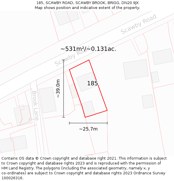 185, SCAWBY ROAD, SCAWBY BROOK, BRIGG, DN20 9JX: Plot and title map