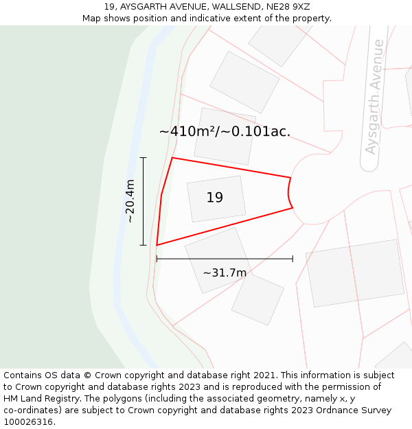 19, AYSGARTH AVENUE, WALLSEND, NE28 9XZ: Plot and title map