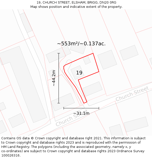 19, CHURCH STREET, ELSHAM, BRIGG, DN20 0RG: Plot and title map