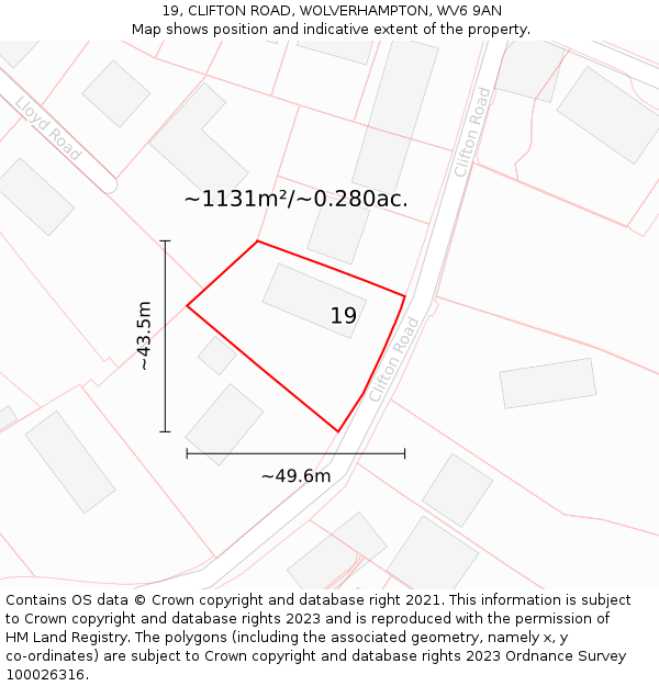 19, CLIFTON ROAD, WOLVERHAMPTON, WV6 9AN: Plot and title map