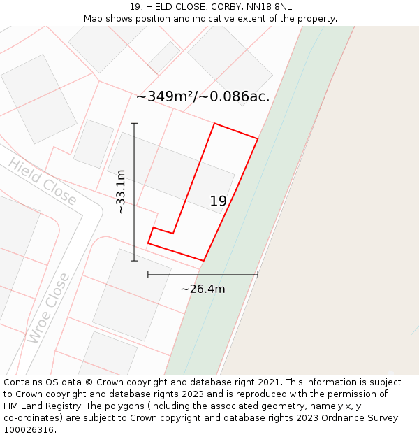 19, HIELD CLOSE, CORBY, NN18 8NL: Plot and title map