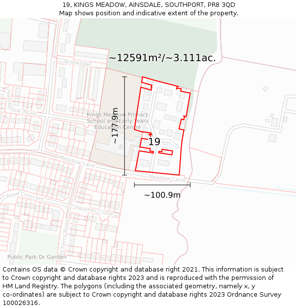 19, KINGS MEADOW, AINSDALE, SOUTHPORT, PR8 3QD: Plot and title map