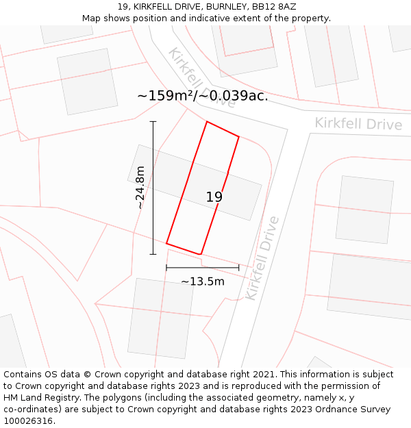 19, KIRKFELL DRIVE, BURNLEY, BB12 8AZ: Plot and title map