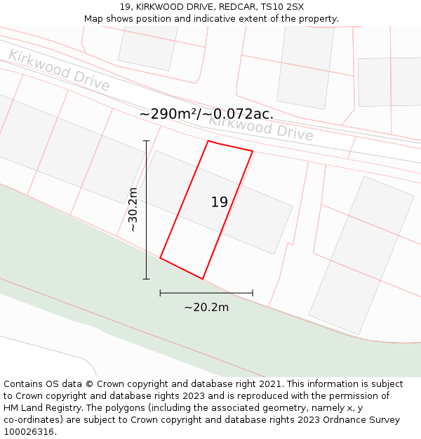 19, KIRKWOOD DRIVE, REDCAR, TS10 2SX: Plot and title map