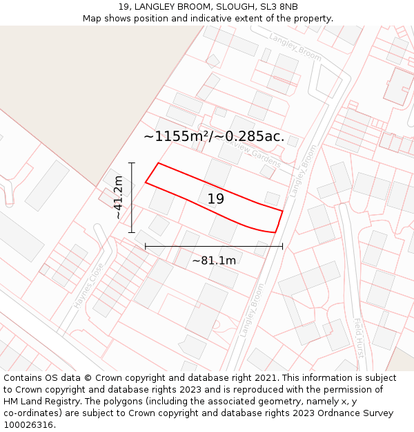 19, LANGLEY BROOM, SLOUGH, SL3 8NB: Plot and title map