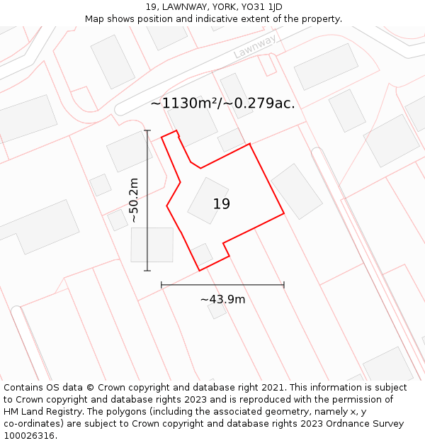 19, LAWNWAY, YORK, YO31 1JD: Plot and title map