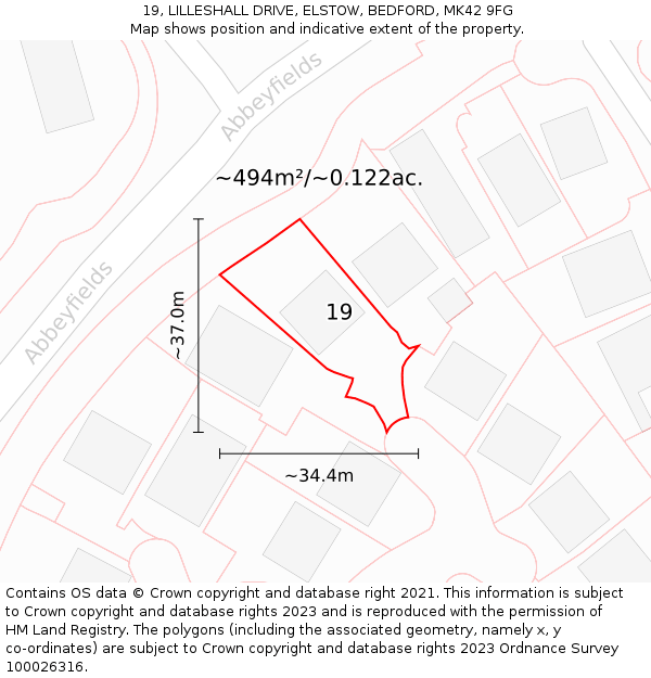 19, LILLESHALL DRIVE, ELSTOW, BEDFORD, MK42 9FG: Plot and title map