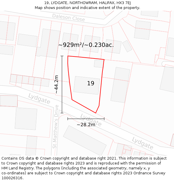 19, LYDGATE, NORTHOWRAM, HALIFAX, HX3 7EJ: Plot and title map