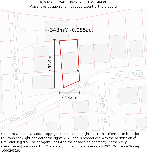 19, MANOR ROAD, INSKIP, PRESTON, PR4 0UR: Plot and title map