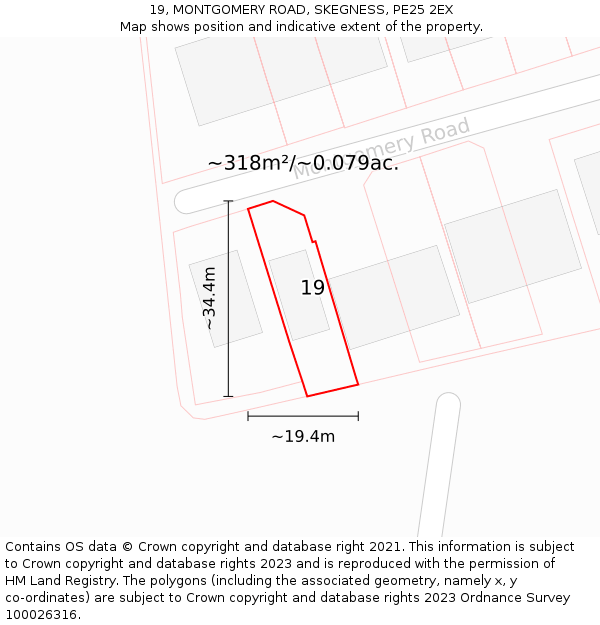 19, MONTGOMERY ROAD, SKEGNESS, PE25 2EX: Plot and title map