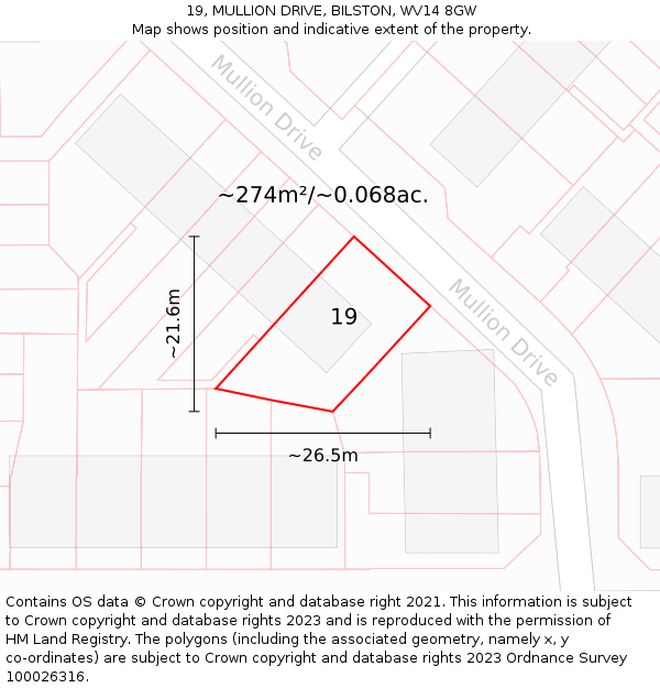 19, MULLION DRIVE, BILSTON, WV14 8GW: Plot and title map