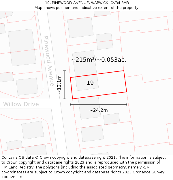 19, PINEWOOD AVENUE, WARWICK, CV34 8AB: Plot and title map