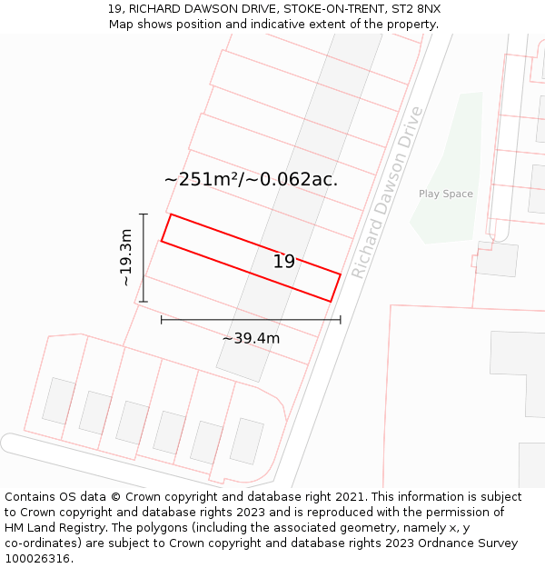 19, RICHARD DAWSON DRIVE, STOKE-ON-TRENT, ST2 8NX: Plot and title map