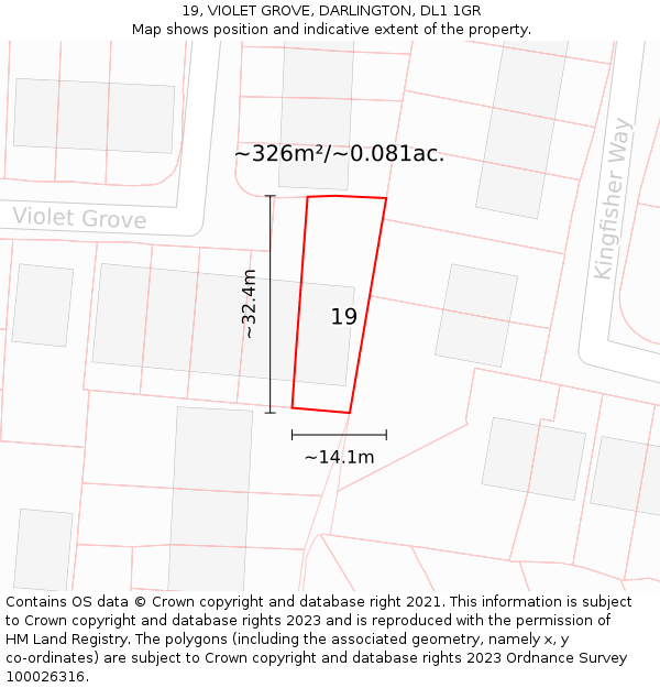 19, VIOLET GROVE, DARLINGTON, DL1 1GR: Plot and title map