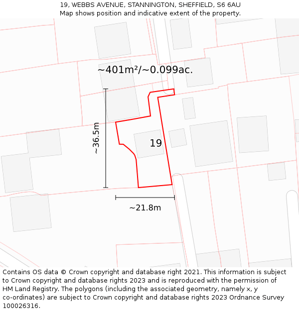 19, WEBBS AVENUE, STANNINGTON, SHEFFIELD, S6 6AU: Plot and title map