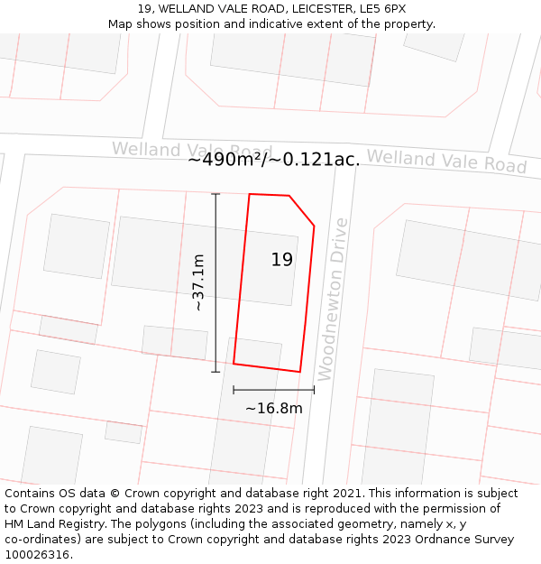 19, WELLAND VALE ROAD, LEICESTER, LE5 6PX: Plot and title map