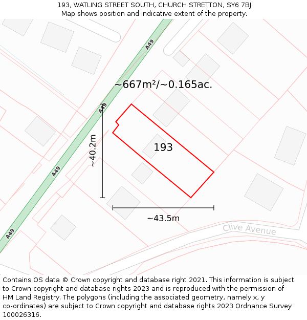 193, WATLING STREET SOUTH, CHURCH STRETTON, SY6 7BJ: Plot and title map