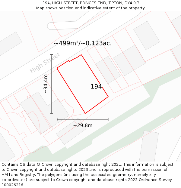 194, HIGH STREET, PRINCES END, TIPTON, DY4 9JB: Plot and title map