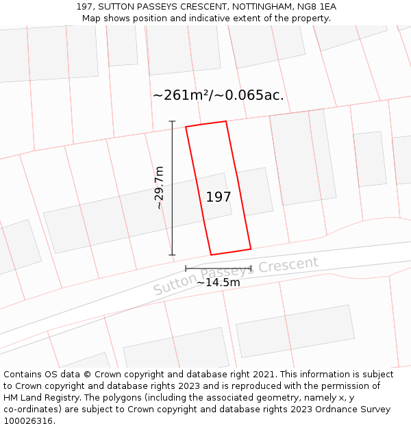 197, SUTTON PASSEYS CRESCENT, NOTTINGHAM, NG8 1EA: Plot and title map