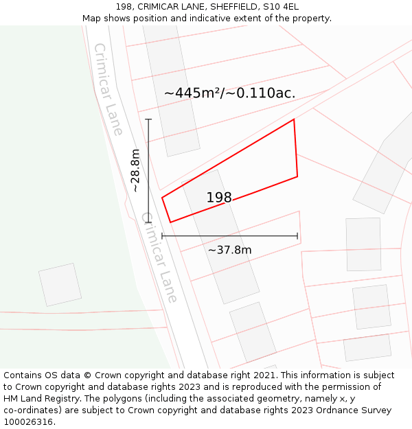 198, CRIMICAR LANE, SHEFFIELD, S10 4EL: Plot and title map