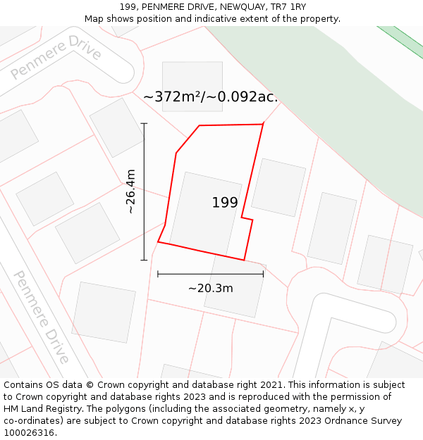 199, PENMERE DRIVE, NEWQUAY, TR7 1RY: Plot and title map