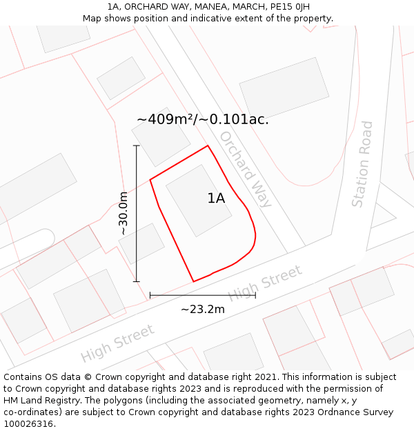 1A, ORCHARD WAY, MANEA, MARCH, PE15 0JH: Plot and title map